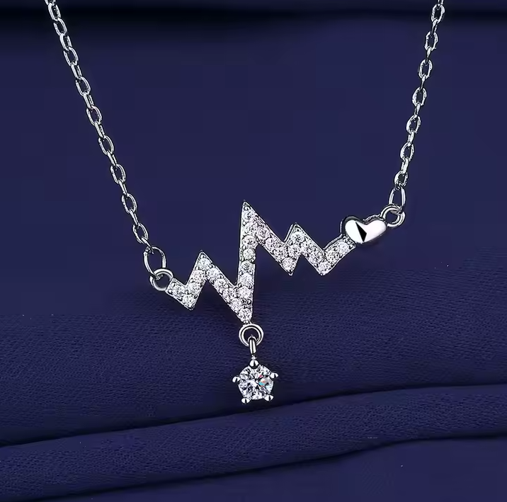 2023 New Fashion Heartbeat Shape Necklace Rhodium Plated Brass Necklace