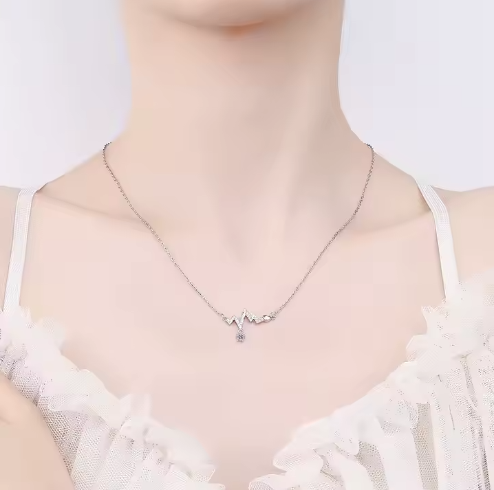 2023 New Fashion Heartbeat Shape Necklace Rhodium Plated Brass Necklace