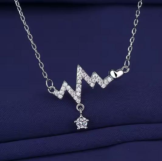 2023 New Fashion Heartbeat Shape Necklace Rhodium Plated Brass Necklace